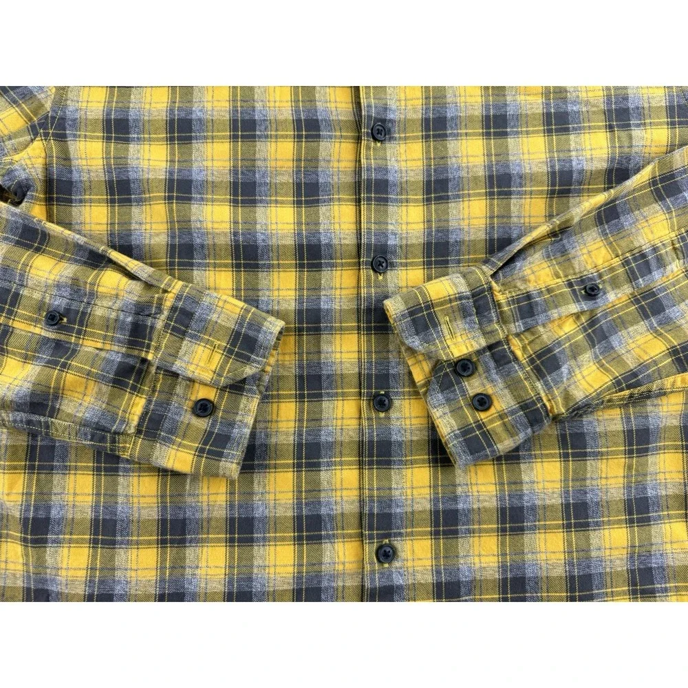 Banana Republic Mens Luxe Flannel Shirt‎ Camden Fit Sz Small Yellow Black Plaid